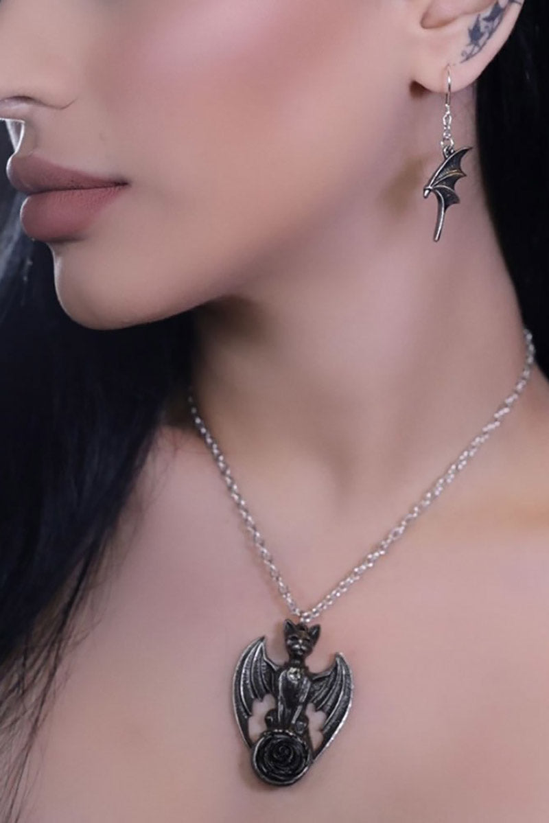 gothic bat cat necklace