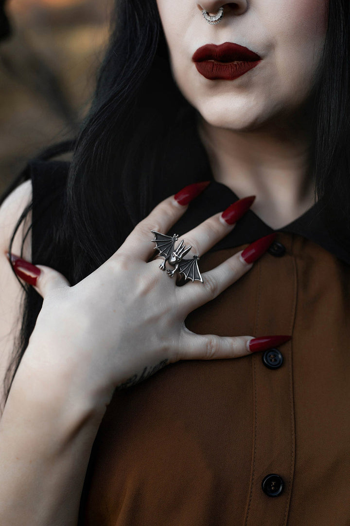 womens vampire bat gothic ring