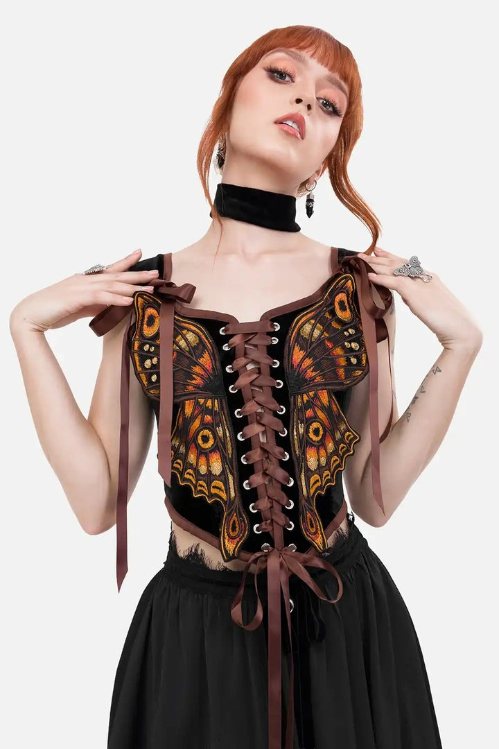 gothic embroidered moth corset top