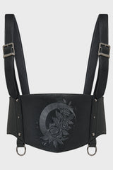 adjustable embroidered crescent moon vegan leather suspenders harness