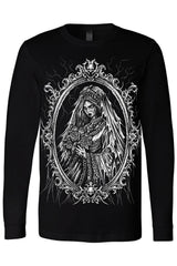 mens long sleeve gothic spooky haunted mansion ghost bride t-shirt
