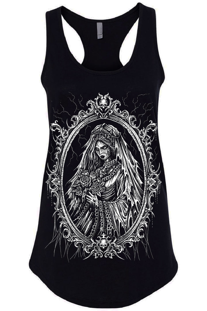 black cotton womens haunted mansion ghost bride racerback 