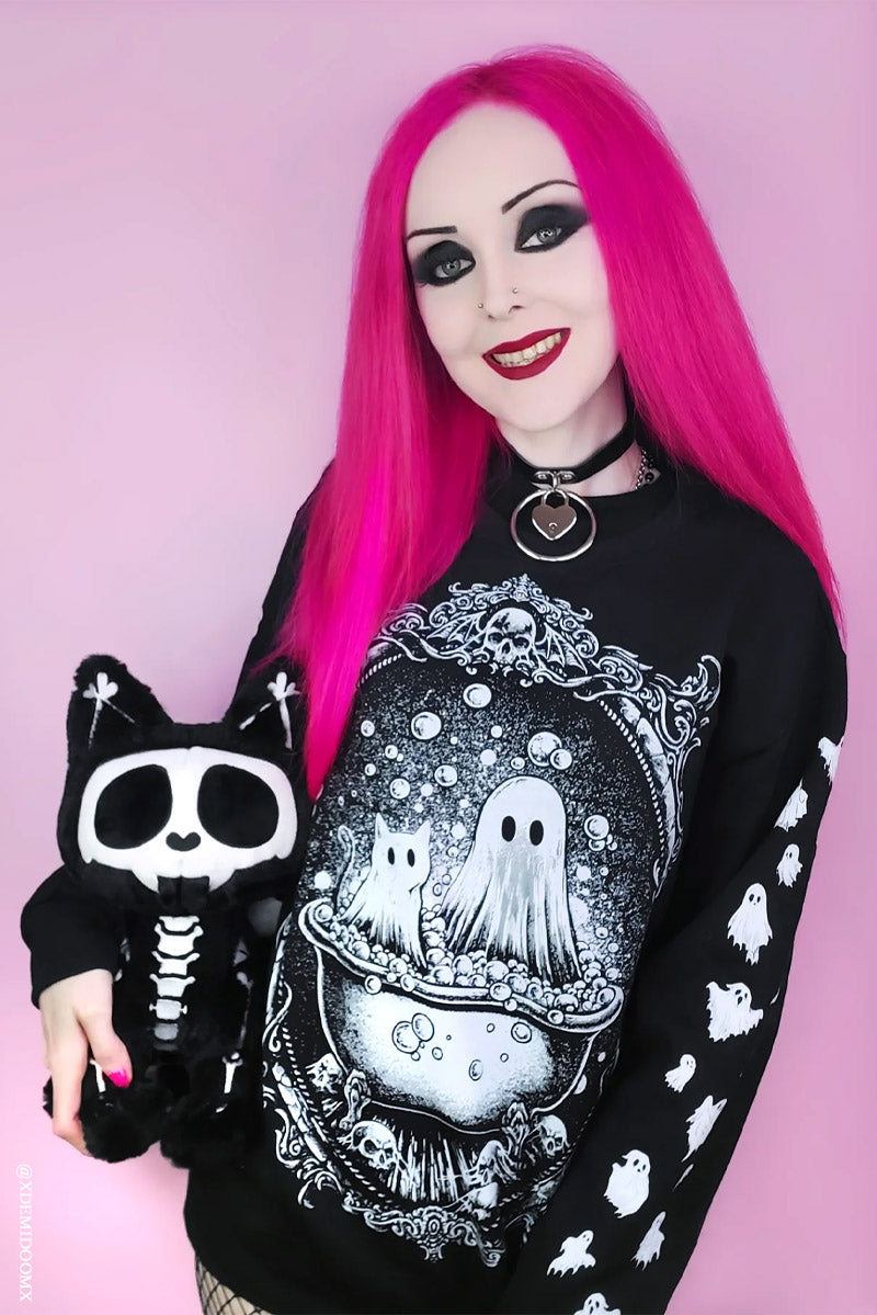 creepy cute cat and ghost doing activities sweatshirt 