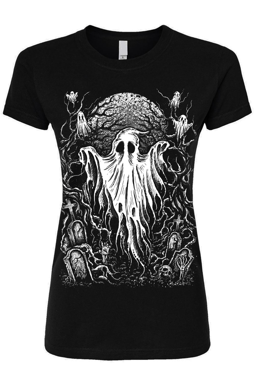spooky ghost full moon graphic t-shirt 