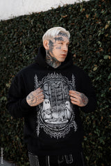dark victorian goth cameo frame ghost reading a book graphic hoodie 