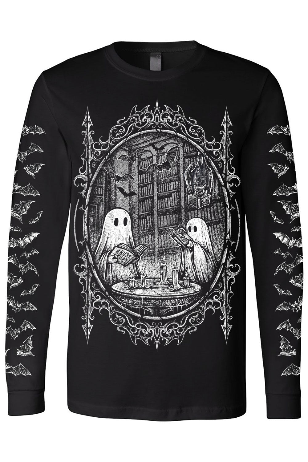 mens long sleeve graphic ghost shirt with bat sleeves 