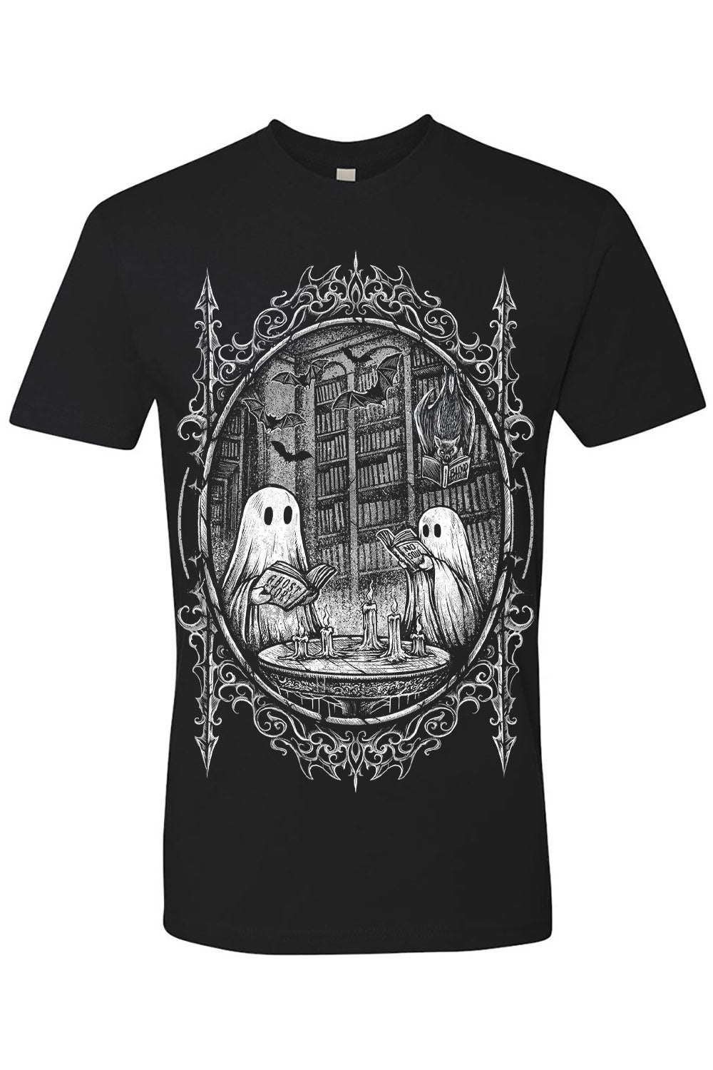 black cotton gothic reading library book t-shirt by vampirefreaks