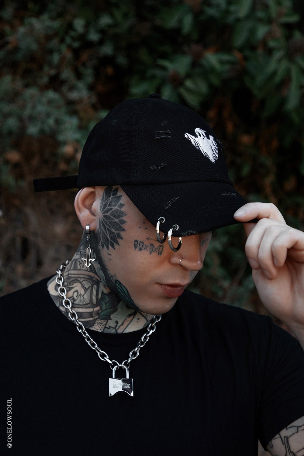 Ghost Pierced Baseball Cap - hats & scarves & headwear - VampireFreaks - VampireFreaks