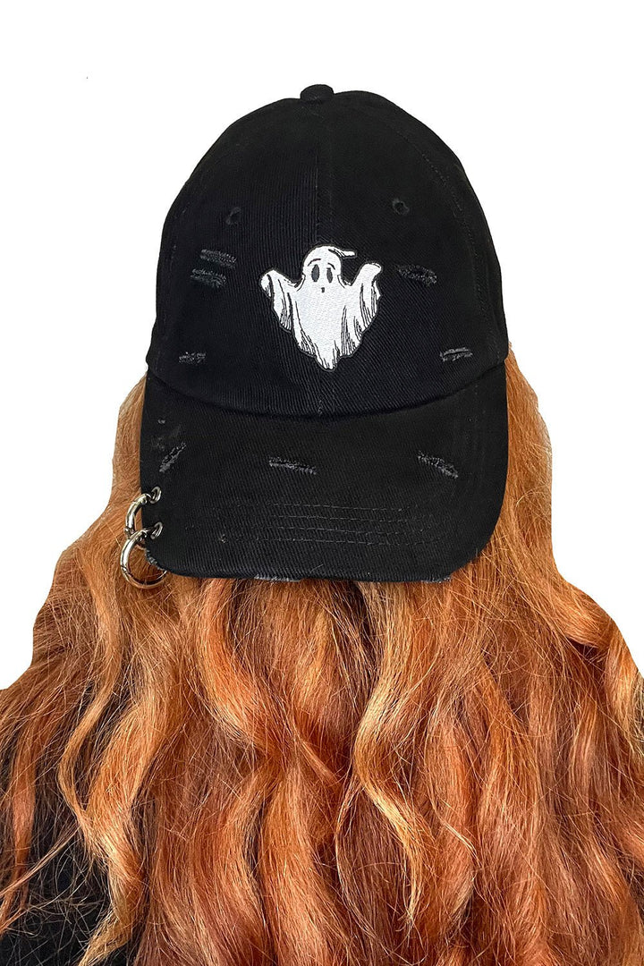 Ghost Pierced Baseball Cap - hats & scarves & headwear - VampireFreaks - VampireFreaks