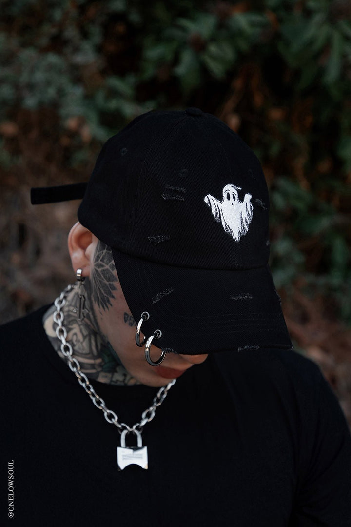 Ghost Pierced Baseball Cap - hats & scarves & headwear - VampireFreaks - VampireFreaks