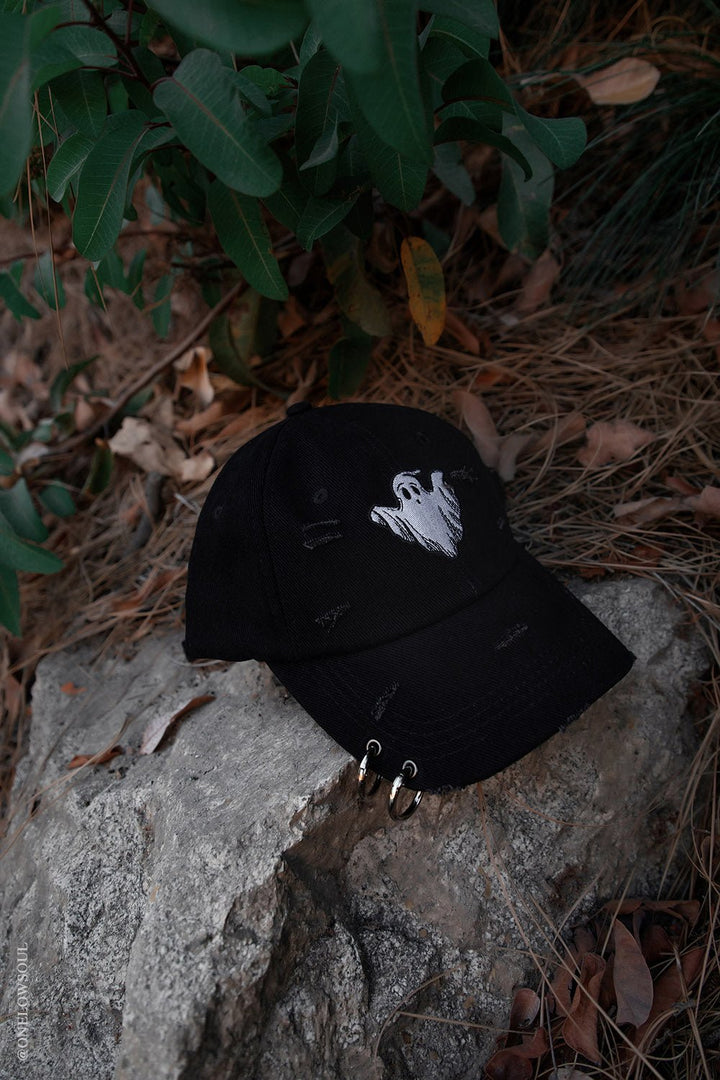 Ghost Pierced Baseball Cap - hats & scarves & headwear - VampireFreaks - VampireFreaks