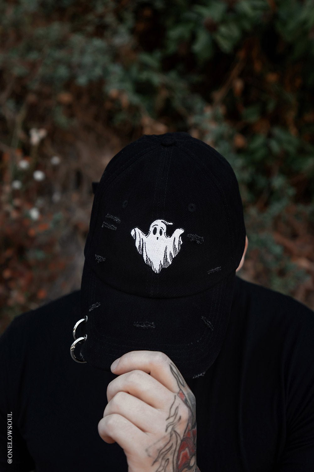 Ghost Pierced Baseball Cap - hats & scarves & headwear - VampireFreaks - VampireFreaks