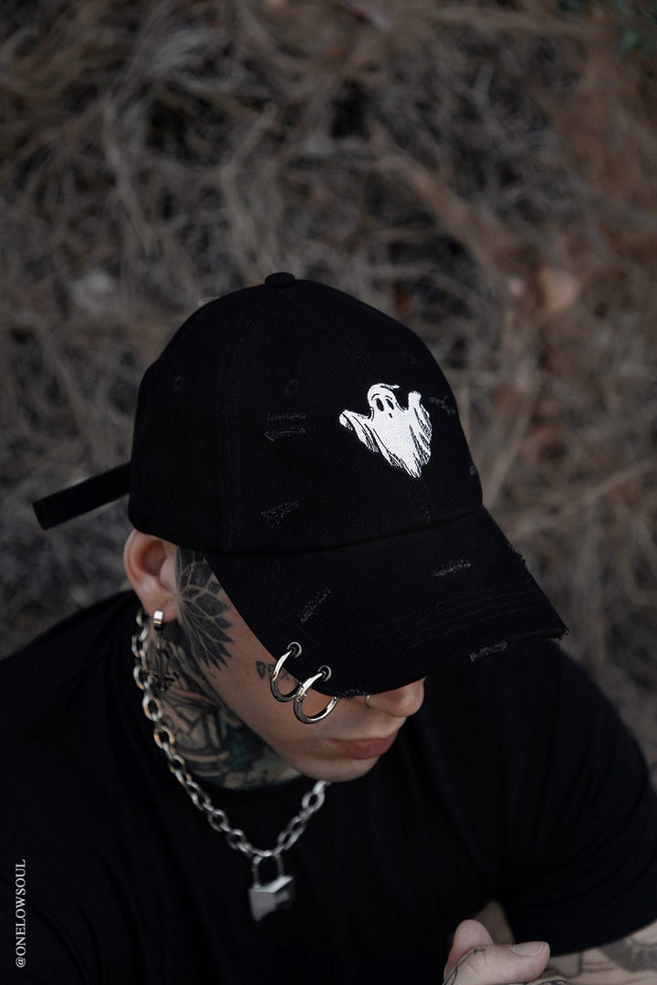 Ghost Pierced Baseball Cap - hats & scarves & headwear - VampireFreaks - VampireFreaks