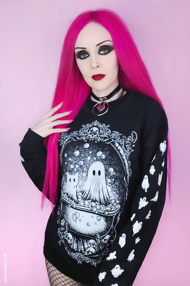 ornate cameo frame ghost and cat victorian gothic sweatshirt 