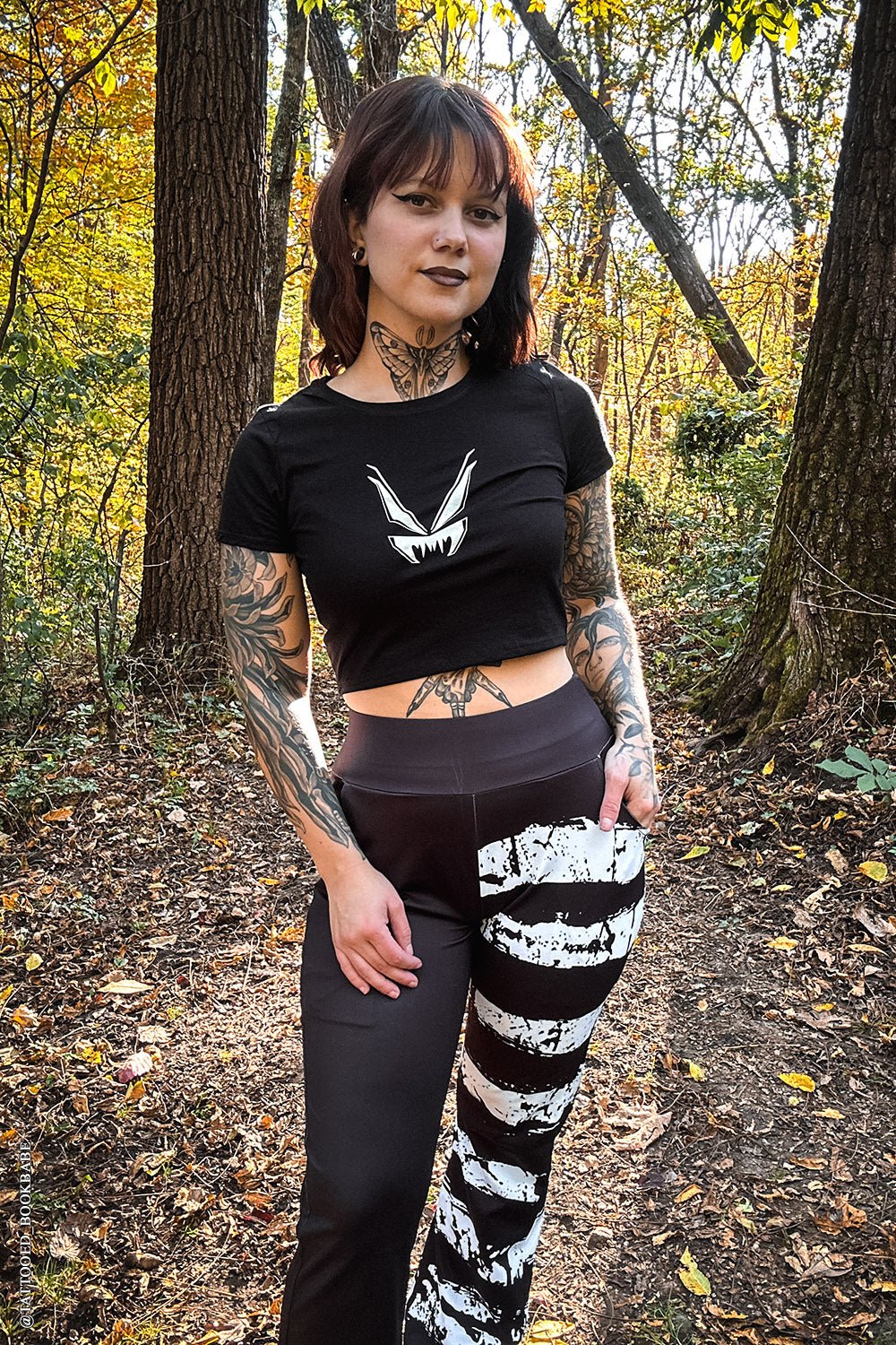 Ghost White Striped Split Flares [Black/White] - womens bottoms - VampireFreaks - VampireFreaks