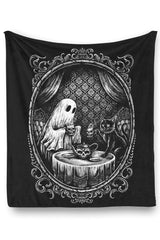 soft fleece spooky hautning victorian goth ghost and black cat blanket