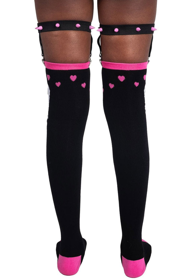 Ghosty & Hearts Garter Thigh High Socks - socks & stockings - VampireFreaks - Too Fast