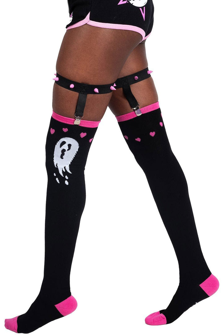 Ghosty & Hearts Garter Thigh High Socks - socks & stockings - VampireFreaks - Too Fast