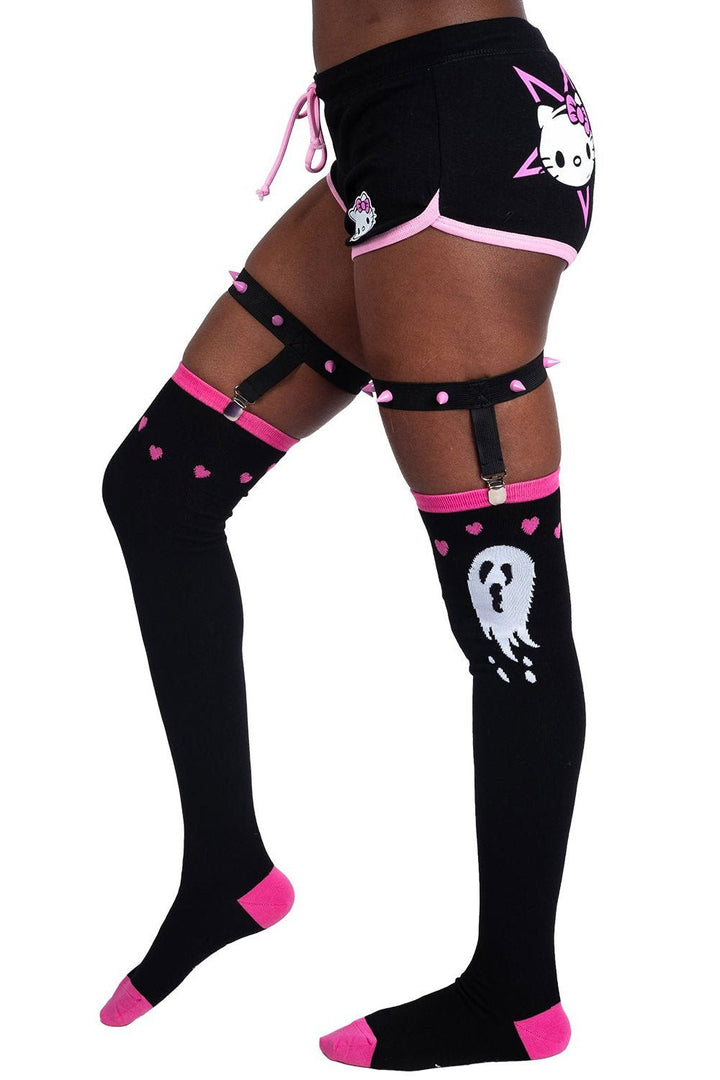 Ghosty & Hearts Garter Thigh High Socks - socks & stockings - VampireFreaks - Too Fast