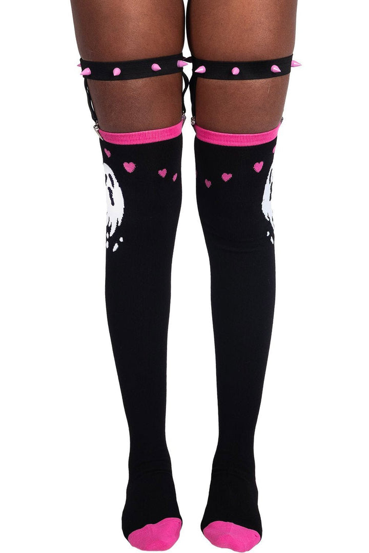 Ghosty & Hearts Garter Thigh High Socks - socks & stockings - VampireFreaks - Too Fast