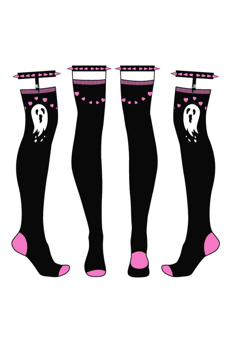 Ghosty & Hearts Garter Thigh High Socks - socks & stockings - VampireFreaks - Too Fast