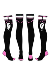 Ghosty & Hearts Garter Thigh High Socks - socks & stockings - VampireFreaks - Too Fast