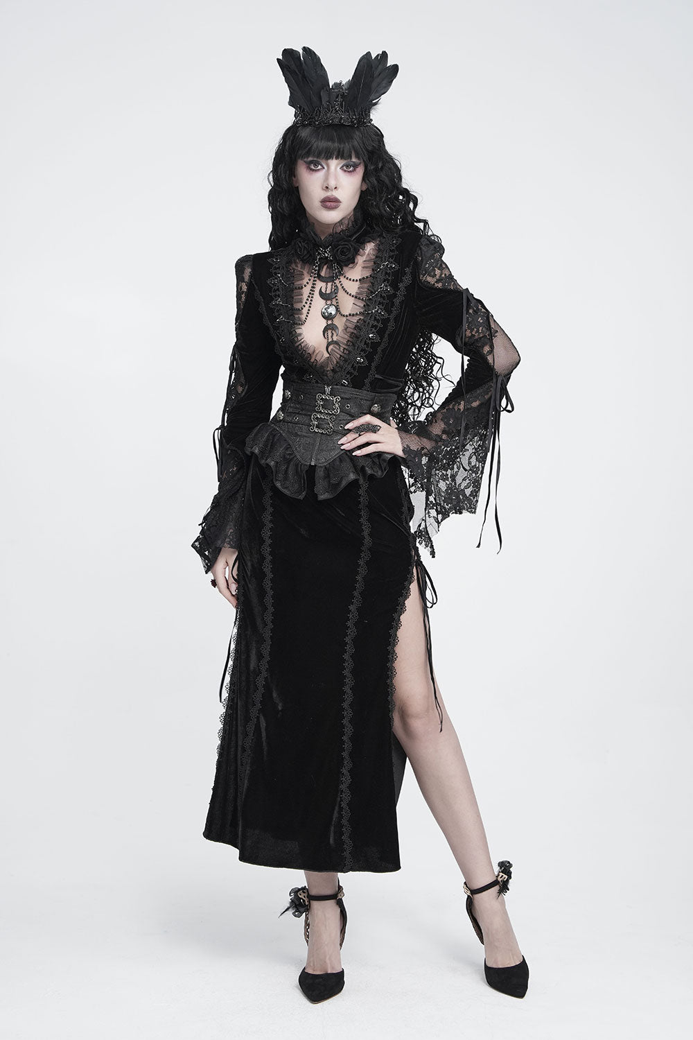 Devil Fashion black girdle with buckles and ruffles