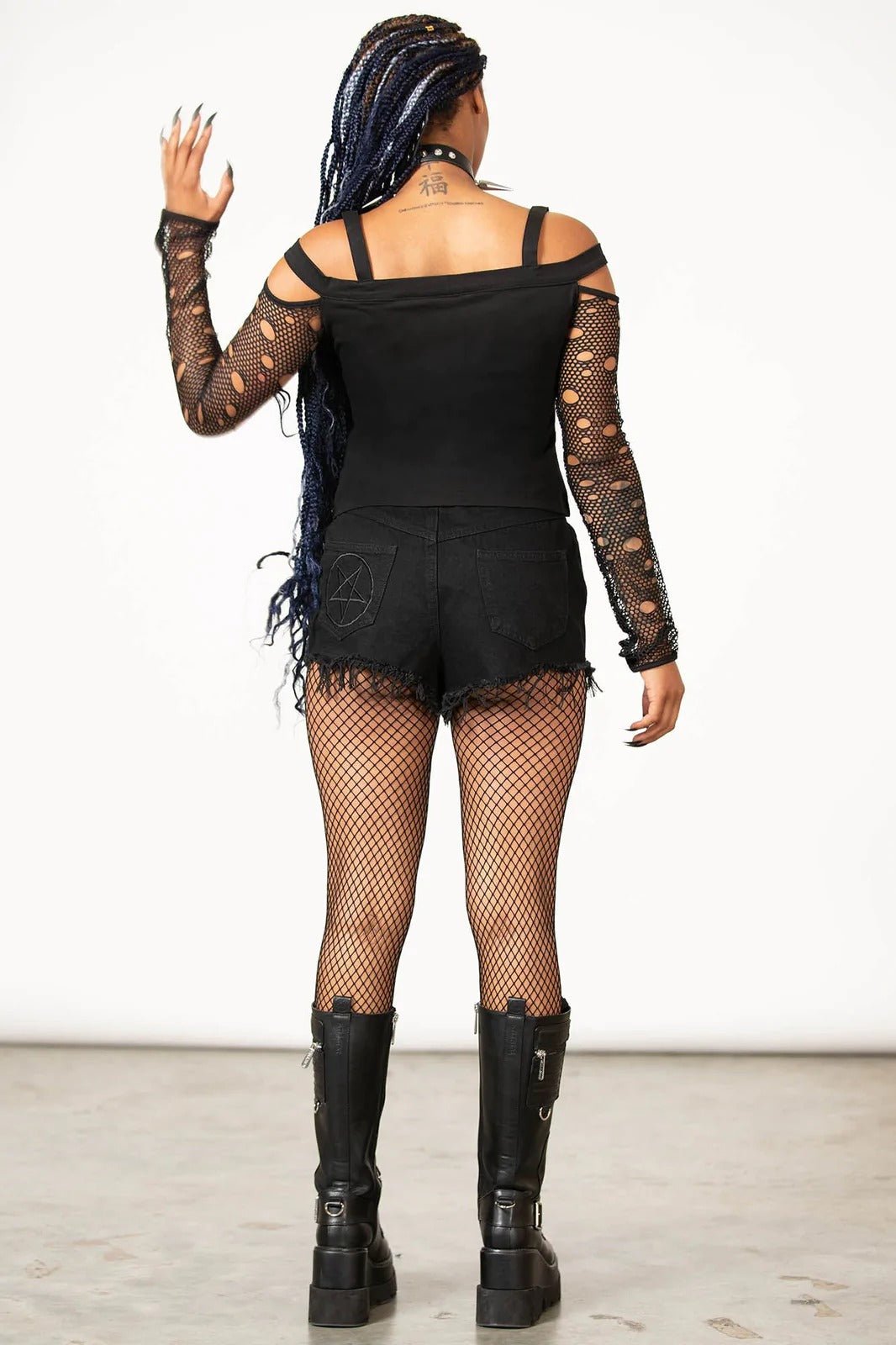 Glitched Fishnet Bardot Top - womens tops - VampireFreaks - Killstar