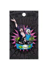 elvira roller coaster skeleton enamel pin