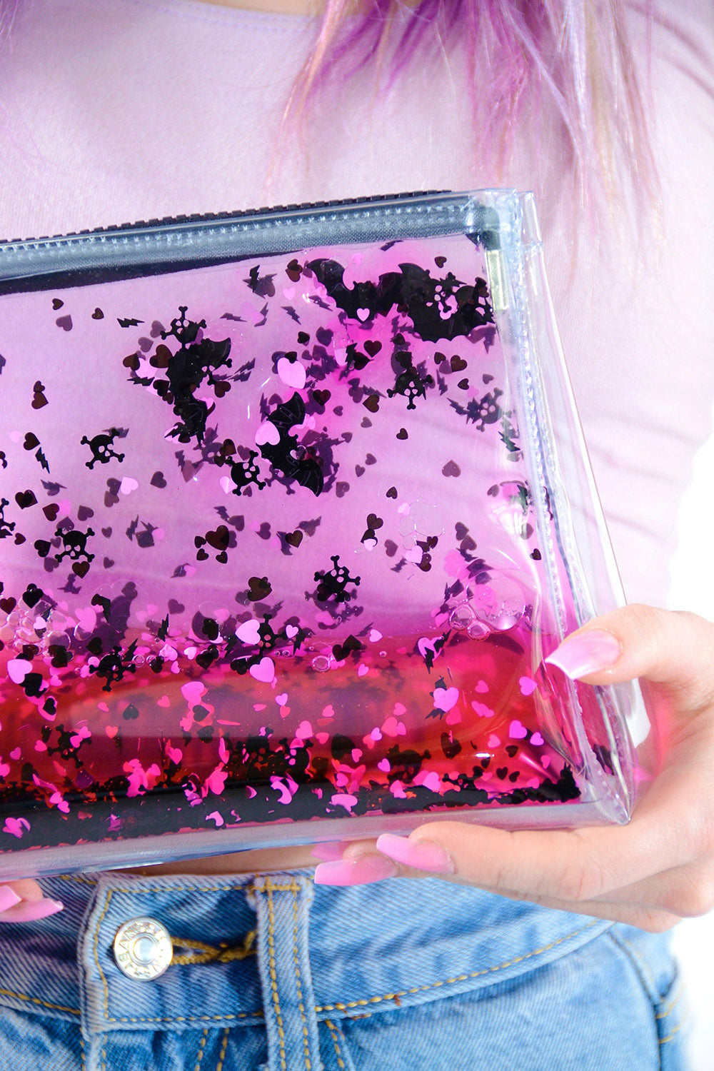 Bolsa de maquillaje con purpurina líquida [Nocturnal Hearts]