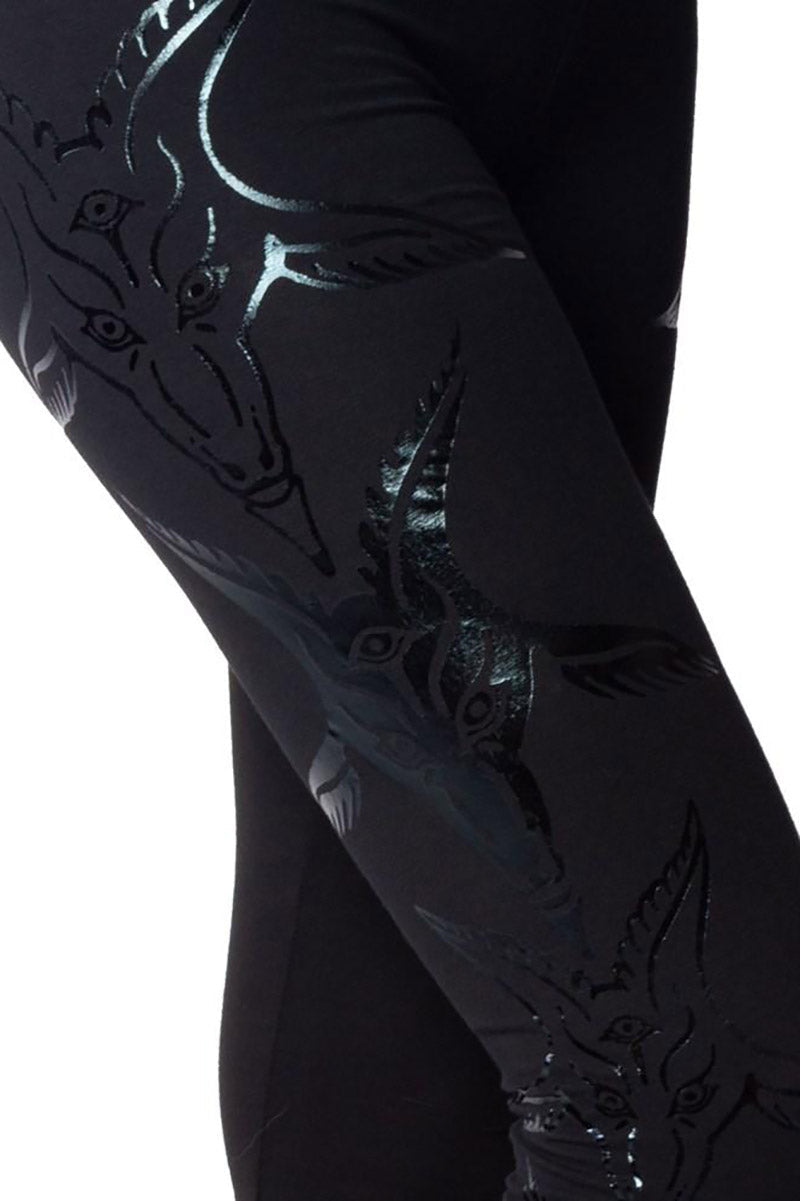 Goathead Black Foil Capri Leggings - womens bottoms - VampireFreaks - Kreepsville