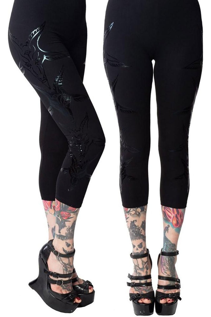 Goathead Black Foil Capri Leggings - womens bottoms - VampireFreaks - Kreepsville