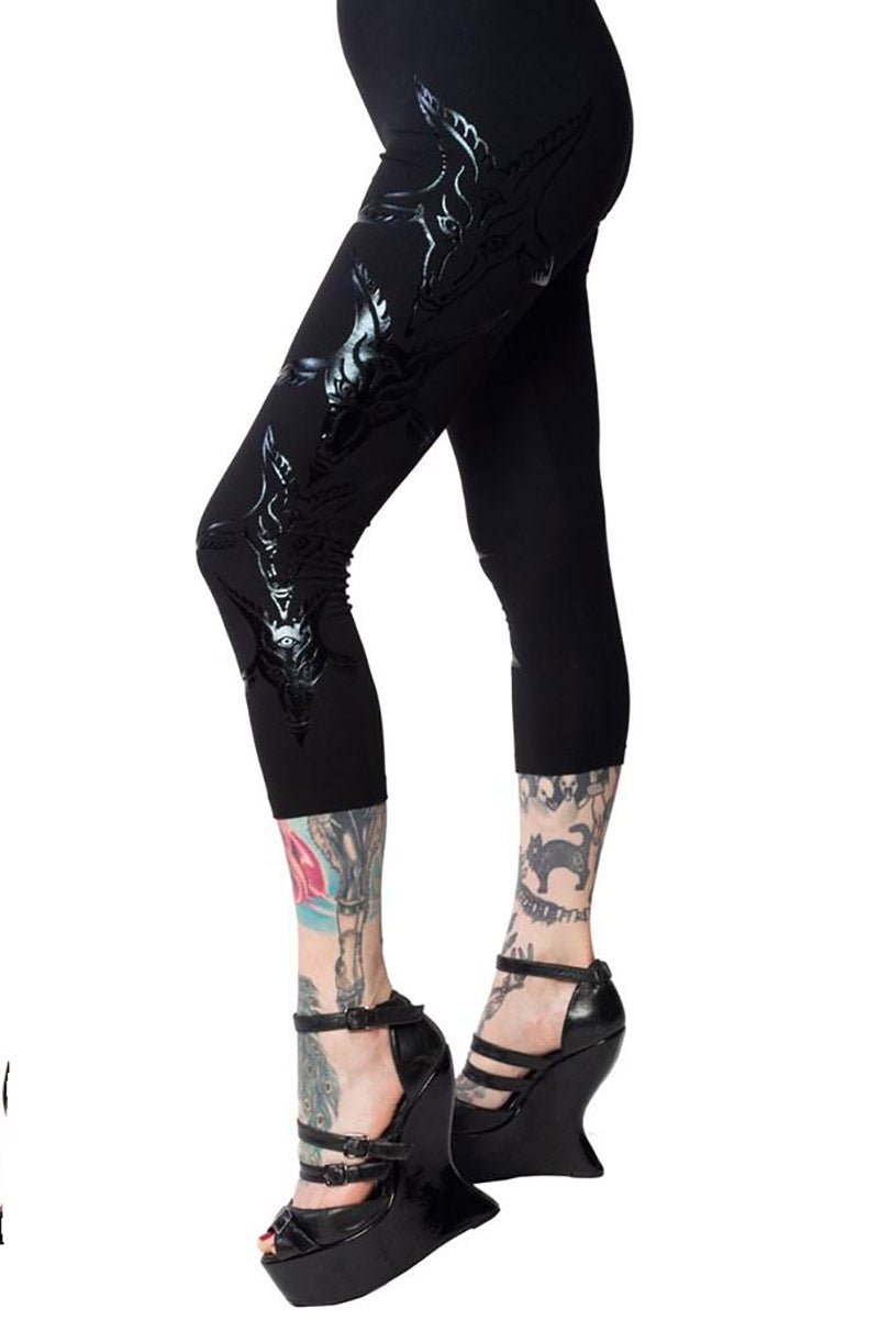 Goathead Black Foil Capri Leggings