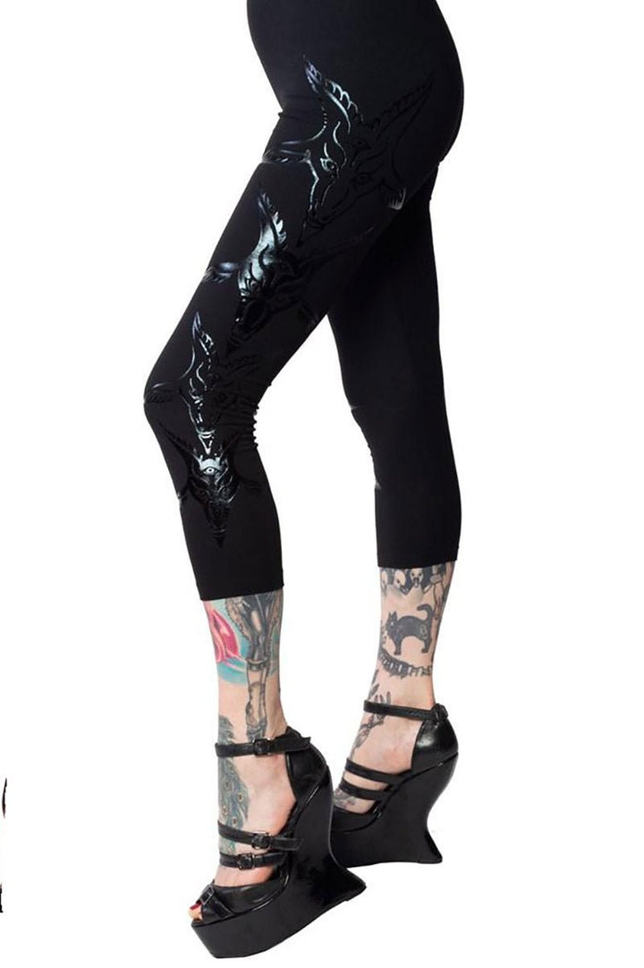 Goathead Black Foil Capri Leggings - womens bottoms - VampireFreaks - Kreepsville