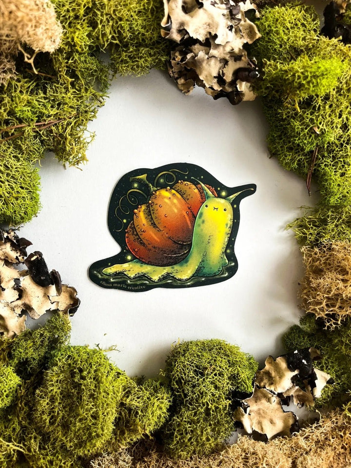 Goblincore Pumpkin Snail Sticker - stationery - VampireFreaks - Elissa Marie Creative