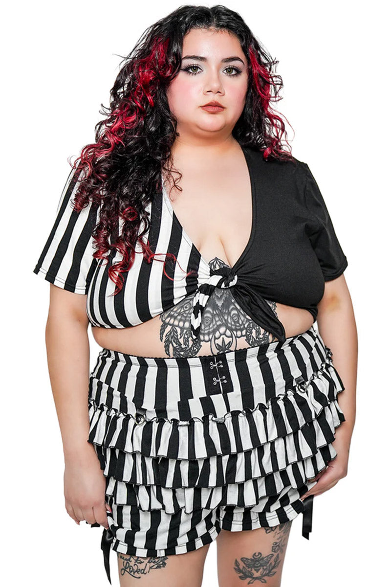 tiered black and white striped bloomers with bows for women