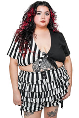 tiered black and white striped bloomers with bows for women