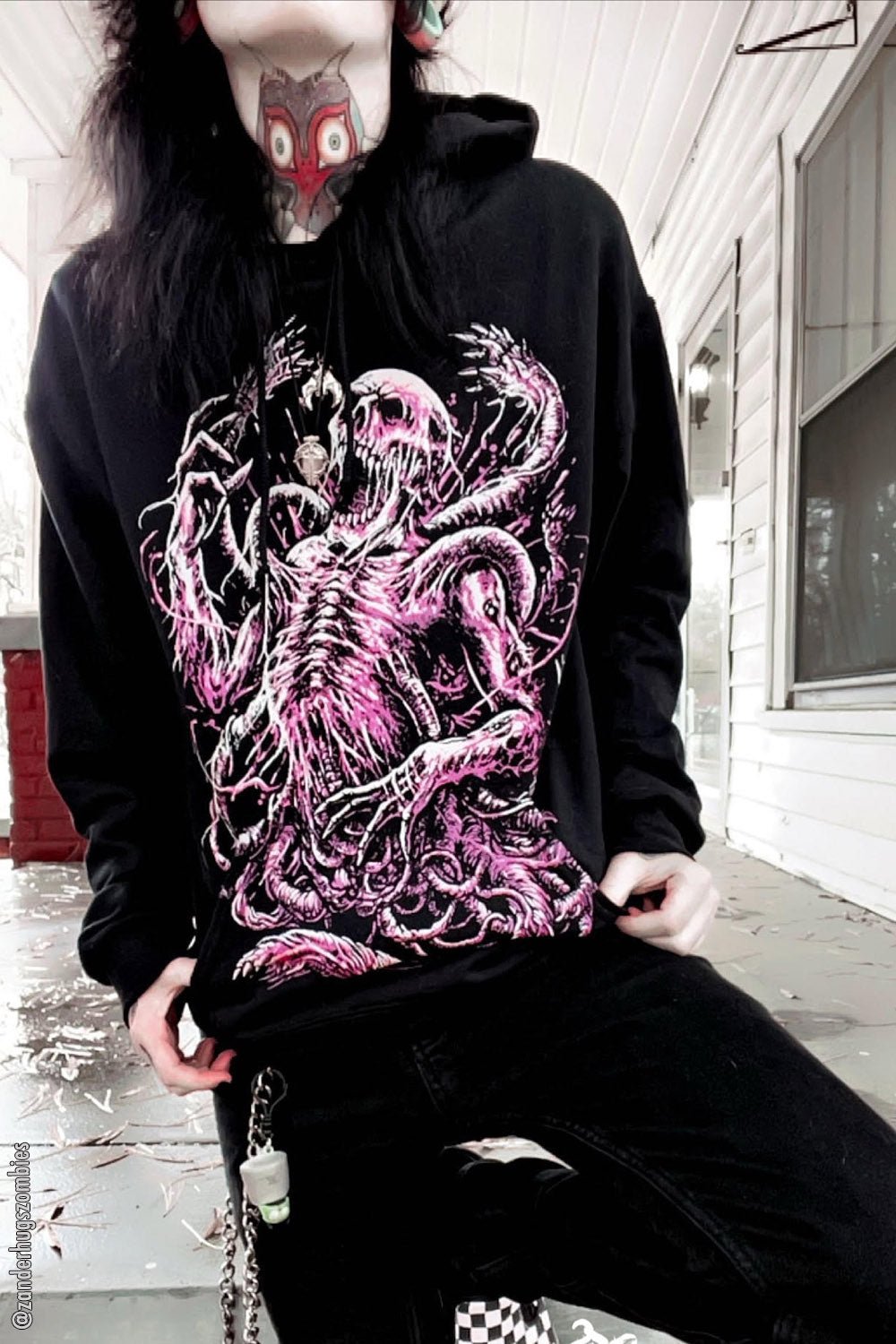 Gore Fiend Hoodie [PINK] [Zipper or Pullover] - mens outerwear - VampireFreaks - VampireFreaks