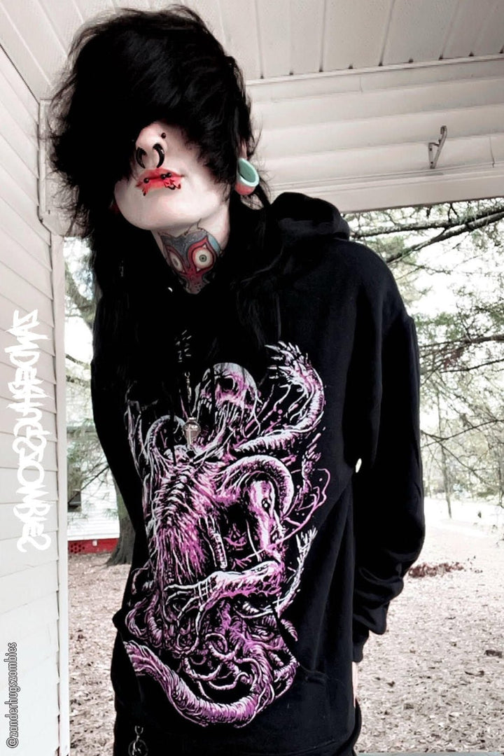 Gore Fiend Hoodie [PINK] [Zipper or Pullover] - mens outerwear - VampireFreaks - VampireFreaks