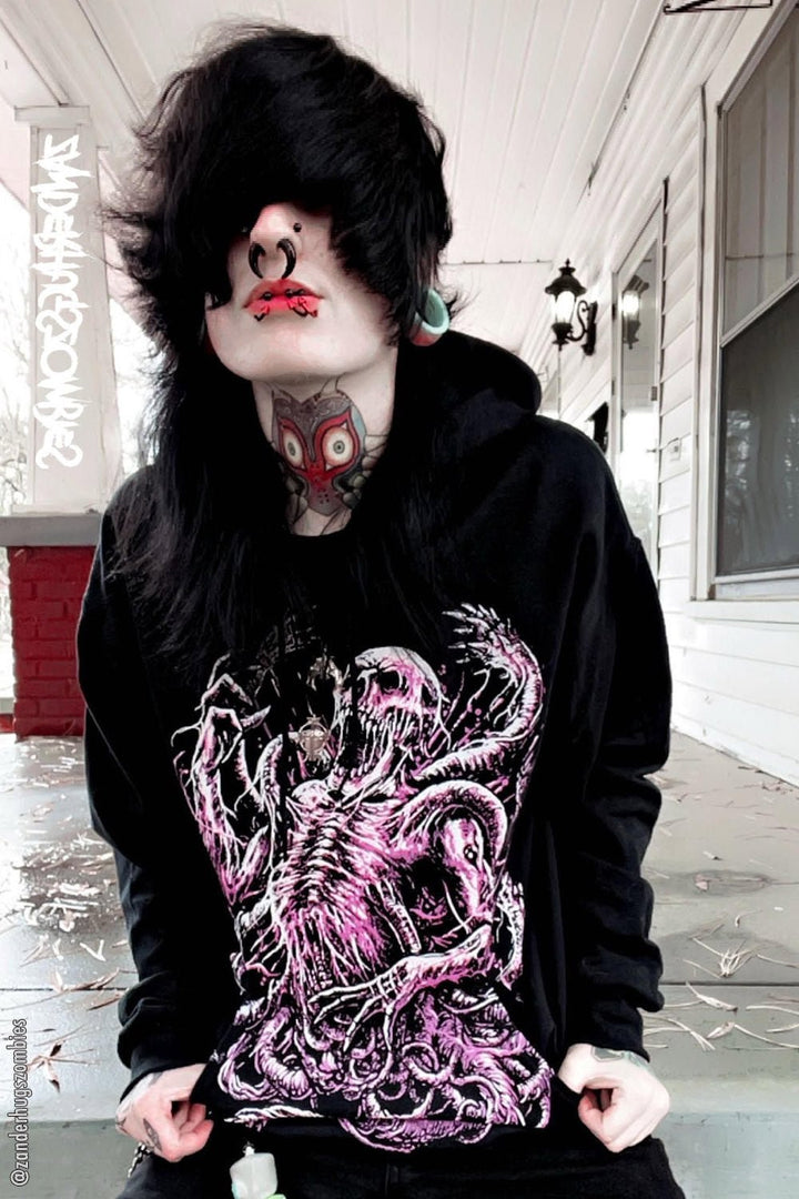 Gore Fiend Hoodie [PINK] [Zipper or Pullover] - mens outerwear - VampireFreaks - VampireFreaks