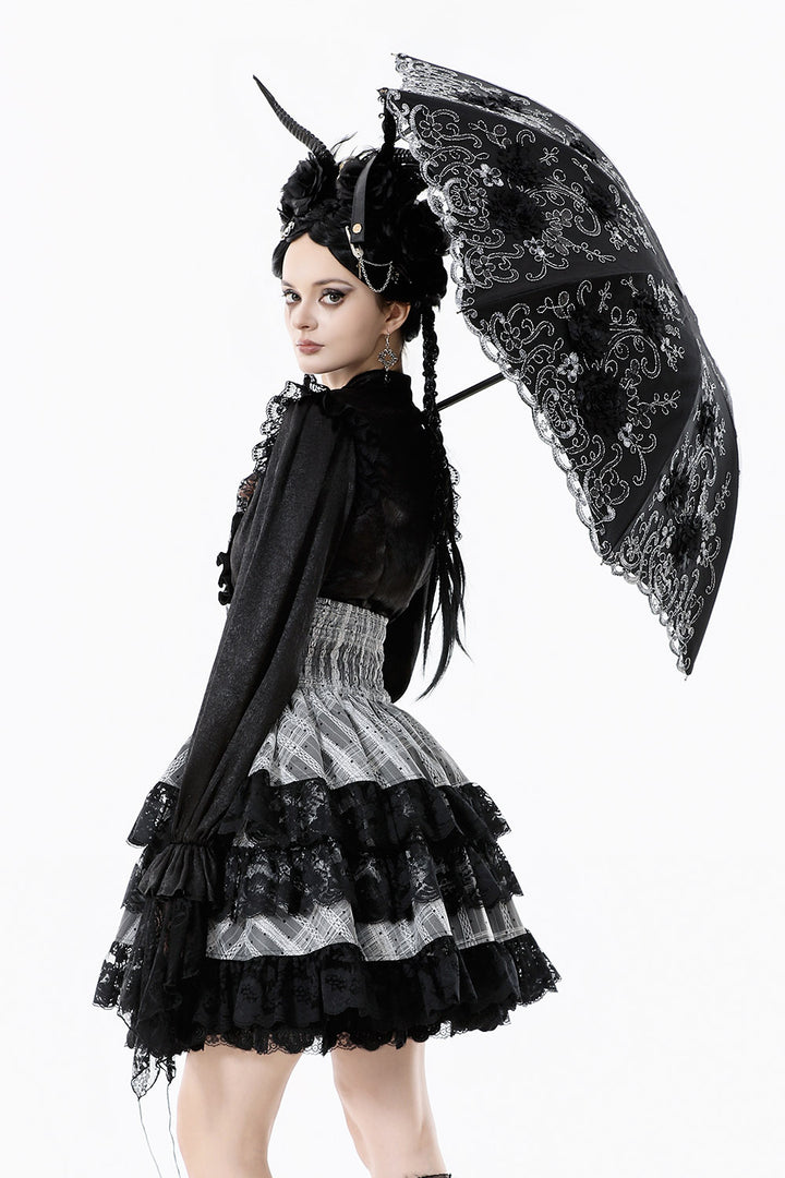 vintage goth inspired foldable embroidered lace umbrella
