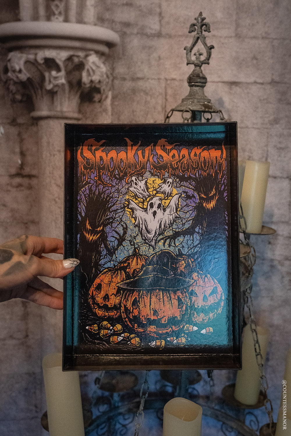 jack-o-lantern, ghost, and witch hat halloween jigsaw puzzle box