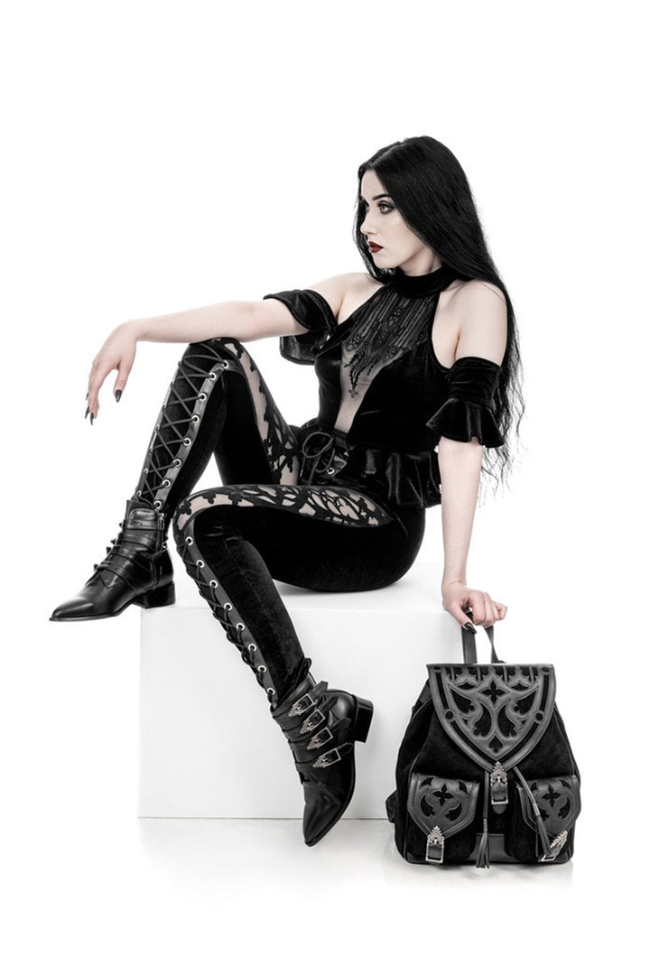 gothic cathedral backpack made of vegan leather and faux suede