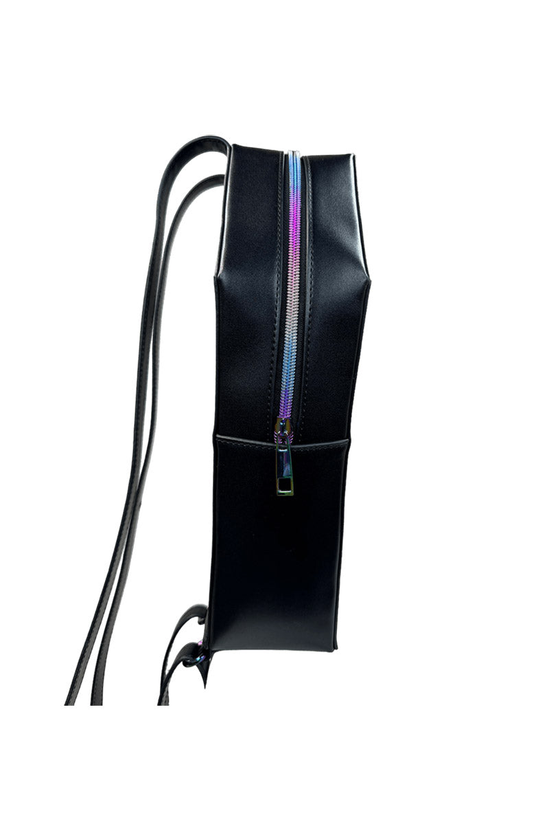 gothic bat coffin backpack with rainbow zipper