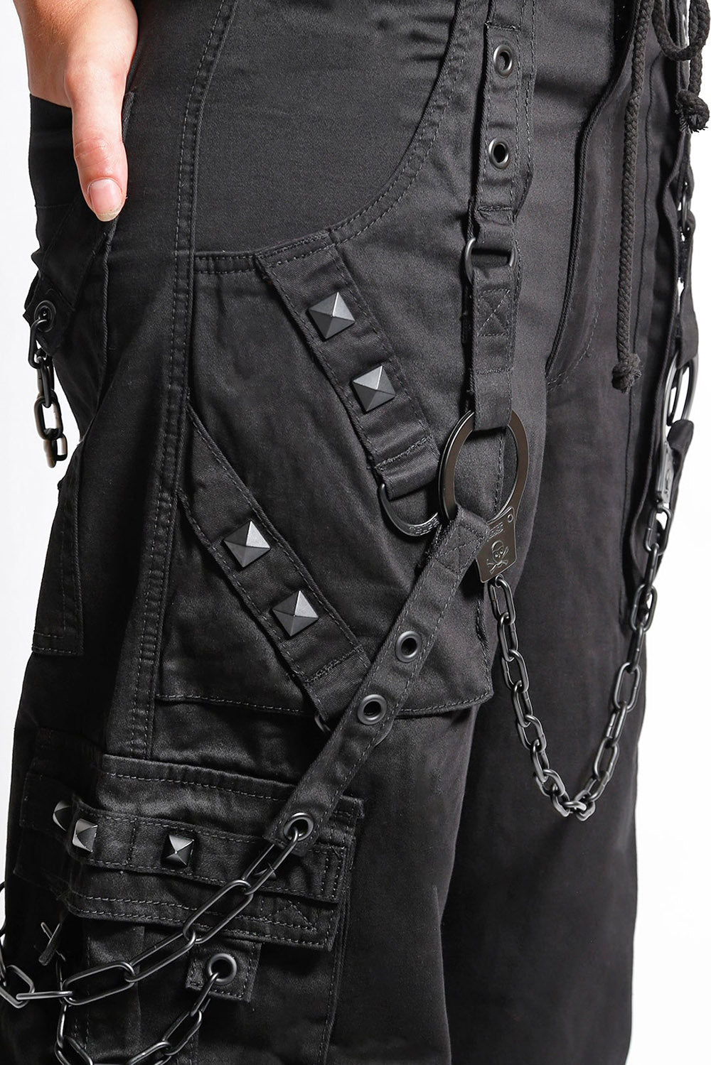 studded punk black cotton cargo pants 