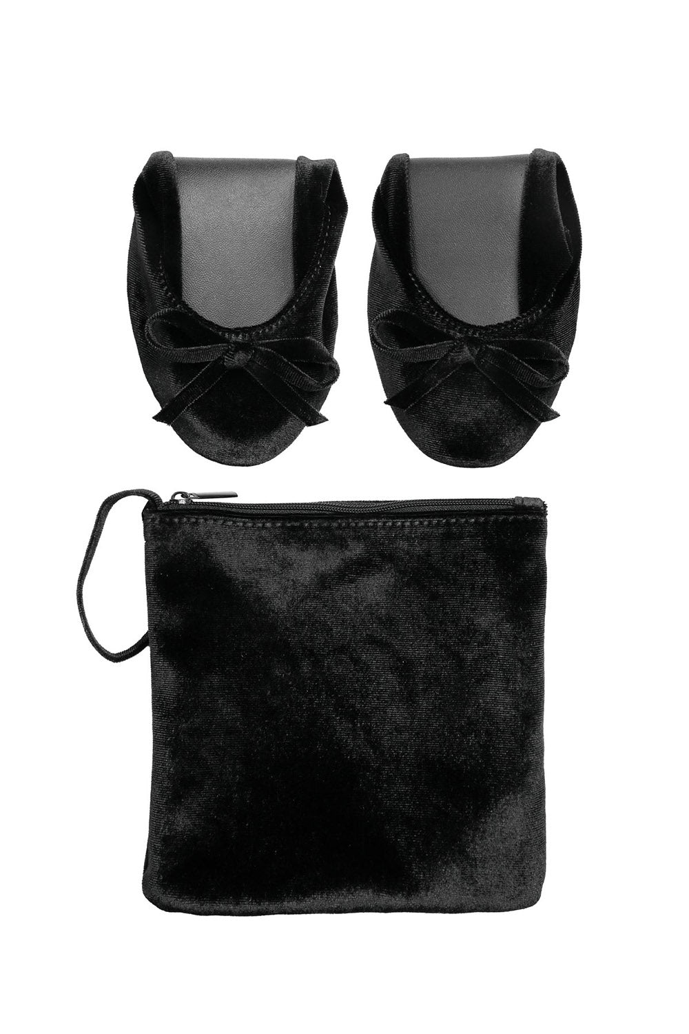 black velvet fold-up flats for dancing and foxblood black matching bag 
