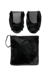 black velvet fold-up flats for dancing and foxblood black matching bag 