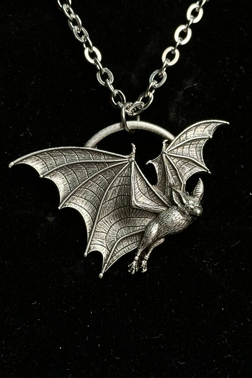 gothic stainless steel and zinc bat necklace