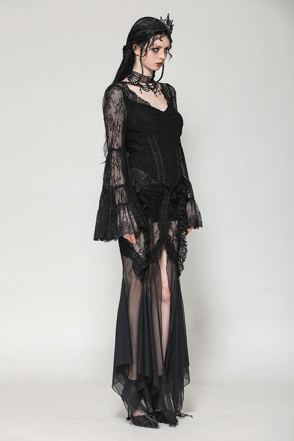 womens long sleeve gothic lace bell sleeve blouse