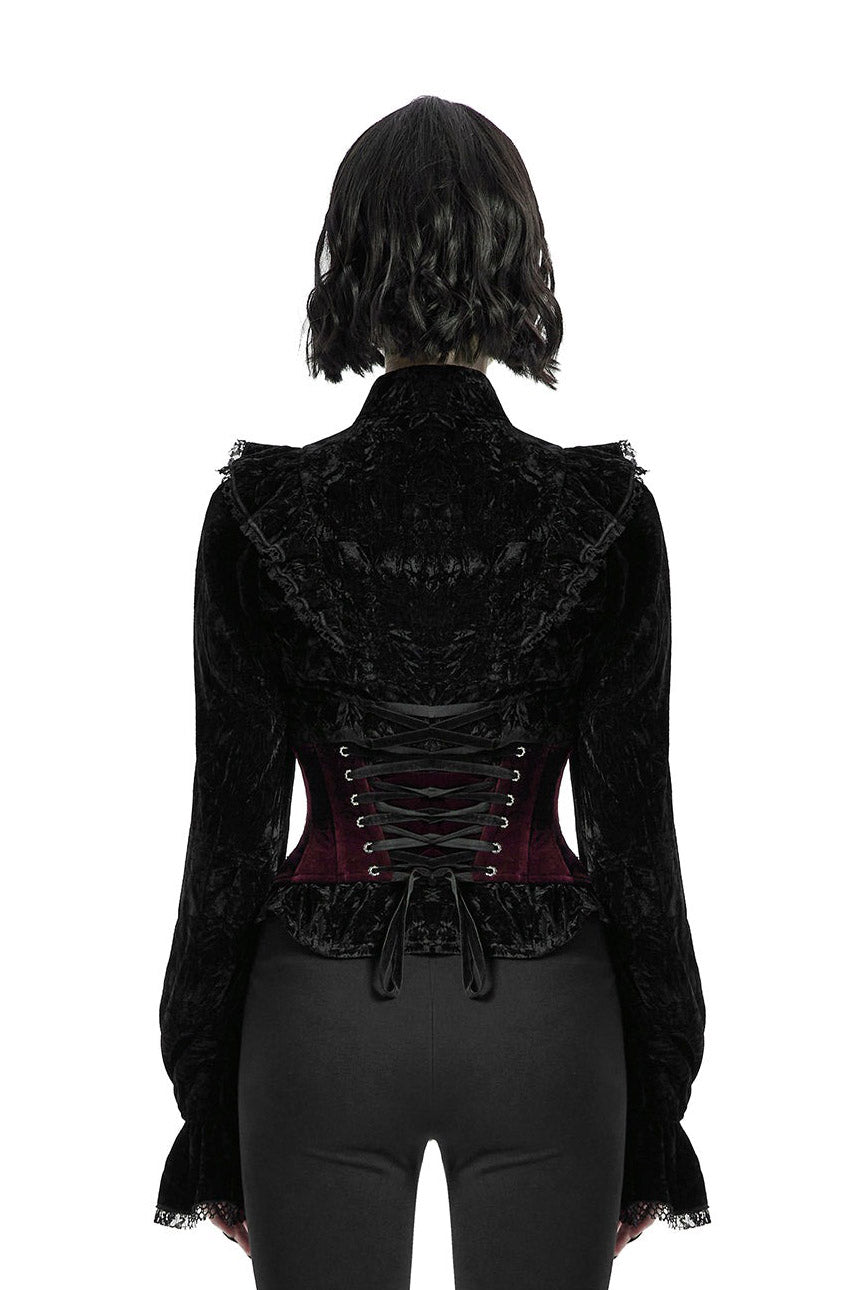 embroidered red and black gothic corset